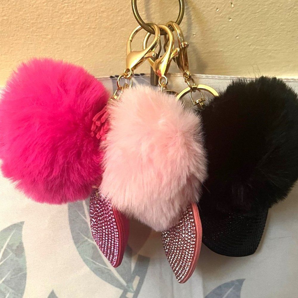 Pom Pom with Rhinestone Heart, Tassel & Ball Purse Charm/Keychain - Yourā¦